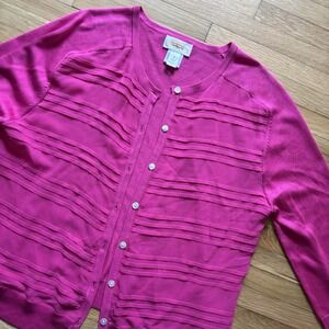 100% SILK Barbie Pink Cardigan Sweater Button 90s Sheer Women 12 Pleats Talbots